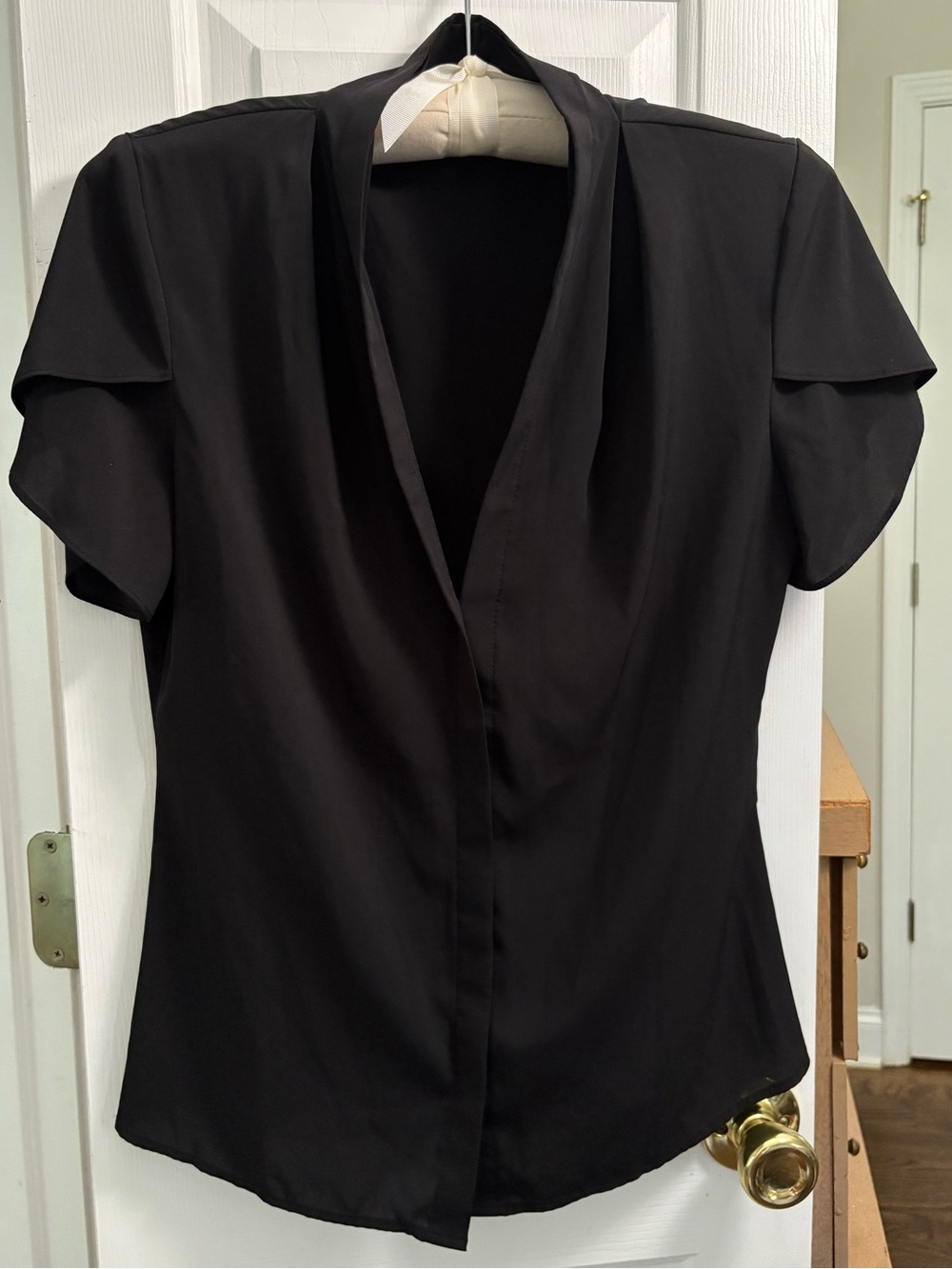 Calvin Klein Black Short Tulip Sleeve V-Neck Blouse